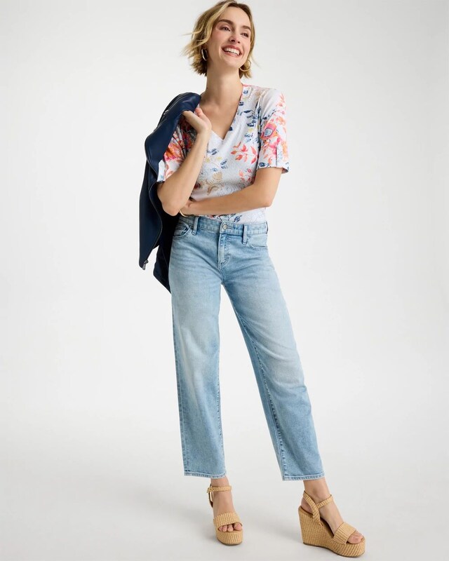 Pima Floral Elbow Sleeve Tee - image 2